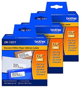 Brother Genuine DK-1201 Die-Cut Standard Address Labels, 400 Labels per Roll, 3 Rolls – for Use with All QL Label Printers,BND01644