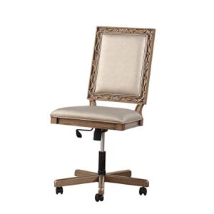 Benjara Wooden Executive Office Chair with Leatherette Upholstered Seat and Back, Brown and Beige