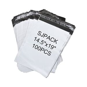 SJPACK 100pcs 14.5×19 Poly Mailers 2.5 Mil Envelopes Shipping Bags With Self Sealing Strip, White Poly Mailers