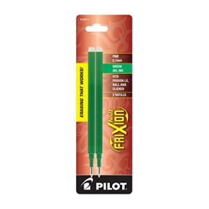 PILOT FriXion Gel Ink Refills for Erasable Pens, Fine Point, 0.7 mm, Green Ink, 2-Pack (12511)