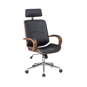 IDS Home High Back PU Leather Seat with Headrest, Armrest, Height Adjustment Office Furniture Bentwood Swivel Chair, Black