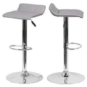 Modern Bar Stools Chrome Finish PU Leather Kitchen Dining Bar Chairs Pneumatic Adjustable Contemporary Backless Seat 360 Degree Swivel Stool Home Office Furniture – Set of 2 Grey #1951