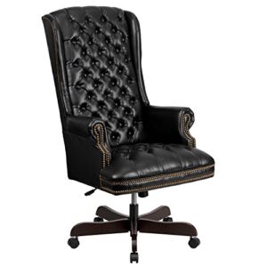 Flash Furniture High Back Traditional Fully Tufted Black LeatherSoft Executive Swivel Ergonomic Office Chair with Arms