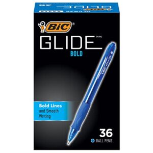 BIC Glide Velocity Bold Ballpoint Pens, Bold Point (1.6 mm), Blue Ink Pens, Translucent Barrel, 36-Count Pack (VLGB361-BLU)