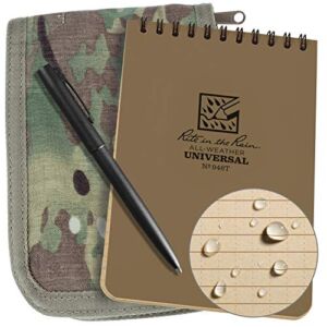 Rite in the Rain Weatherproof 4″ x 6″ Top-Spiral Notebook Kit: MultiCam CORDURA Fabric Cover, 4″ x 6″ Tan Notebook, and Weatherproof Pen (No. 946M-KIT) , Beige