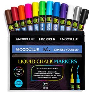Perfect for windows, mirrors, glass, car windshields, whiteboards, most chalkboards. 12 neon liquid chalk markers. Washable, non-toxic, odorless. Wet or dry erase. Reversible tip. Great for many uses.