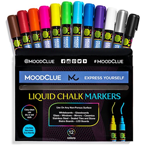 Perfect for windows, mirrors, glass, car windshields, whiteboards, most chalkboards. 12 neon liquid chalk markers. Washable, non-toxic, odorless. Wet or dry erase. Reversible tip. Great for many uses. | The Storepaperoomates Retail Market - Fast Affordable Shopping