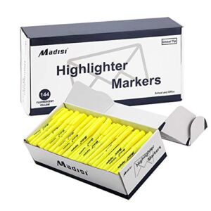 Madisi Highlighters, Chisel Tip, Fluorescent Yellow, Bulk Pack, 144-Count