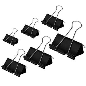 DSTELIN Binder Clips Paper Clamps Assorted Sizes 100 Count (Black), X Large, Large, Medium, Small, X Small and Micro, 6 Sizes in One Pack, Meet Your Different Using Needs.