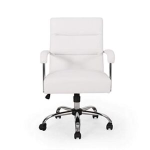 Christopher Knight Home William Modern Channel Stitched Swivel Office Lift Chair, White and Chrome