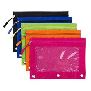 Binder Pencil Pouch with Zipper Pulls, Pencil Case with Rivet Enforced 3 Ring, Multicolored 5 Pack
