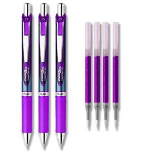 Pentel EnerGel Deluxe RTX Liquid Gel Ink Pen Set Kit, Pack of 3 with 4 Refills (Violet – 0.5mm)
