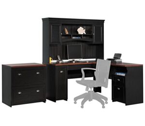 Bush Furniture Fairview L Shaped Desk with Hutch and Lateral File Cabinet, 60W, Antique Black