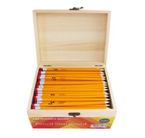 S & E TEACHER’S EDITION Pre-sharpened pencils 220Pcs, Pencils Sharpened with eraser top, 2 HB pencil, Come with The Wooden Box Worth $8.99, 220/Box.