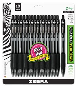 Zebra Pen Z-Grip Retractable Ballpoint Pen, Medium Point, 1.0mm, Black Ink, – 18 Pieces, Model Number: 22218