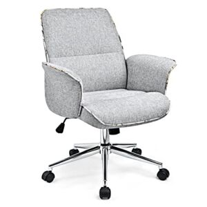 COMHOMA Office Chair, Modern Home Office Chair Living Room Fabric, High-Back Upholstered Swivel Desk Chair with Arms for Small Space Study Bedroom, Gray