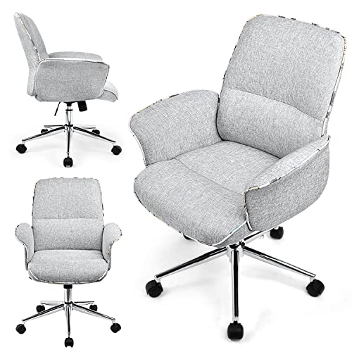 COMHOMA Office Chair, Modern Home Office Chair Living Room Fabric, High-Back Upholstered Swivel Desk Chair with Arms for Small Space Study Bedroom, Gray | The Storepaperoomates Retail Market - Fast Affordable Shopping