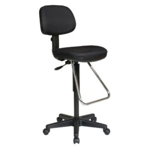 Office Star Pneumatic Drafting Chair with Casters and Chrome Teardrop Footrest, Fabric Stool and Back, Black (DC430-231)
