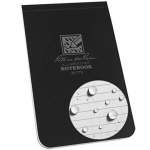 Rite In The Rain Weatherproof Top Bound Notebook, 3.25″ x 5.25″x 0.25, Black Cover (No. 778)