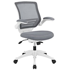 Modway Edge Mesh Office Chair with White Base and Flip-Up Arms in Gray – Perfect For Computer Desks