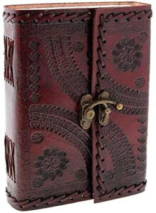 MONTEXOO Handmade Large 8″ Embossed Leather Bound Journal with lock Genuine Brown Antique Old personal Diary notebook journal Men Women Hand embossed