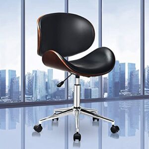 EASIGO Adjustable Modern Mid-Century Office Chair with Curved Seat/Back, Swivel Executive Chair, Rolling Computer Chair, Wooden Accent, Stainless Steel Legs and 5 Wheels for Home and Office, Black