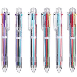 Eeoyu 6 Pack Multicolor Pens 0.5mm 6-in-1 Retractable Ballpoint Pens 6 Colors Transparent Barrel Ballpoint Pen for Office School Supplies Students Children Gift