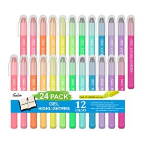 Feela 24 Pack Gel Highlighters, 12 Assorted Colors Bible Highlighter Markers Journaling Supplies, No Bleed Through For Highlighting Journal School Office