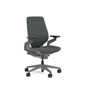 Steelcase Gesture Task Chair: Shell Back – Sterling Dark Solid Frame/Base/Merle Accent – Adjustable Lumbar Support – Roll Control Hard Floor Casters