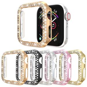[5-Pack] Protector Case Compatible with Apple Watch Series 3 Series 2 Series 1 38mm Cover, Double Row Bling Crystal Diamonds Protective Cover PC Plated Bumper Frame Accessories