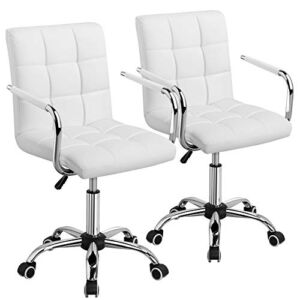 Yaheetech Adjustable Swivle Chair Faux Leather Computer Office Desk Chair Gas Lift Chrome Base On Wheels White