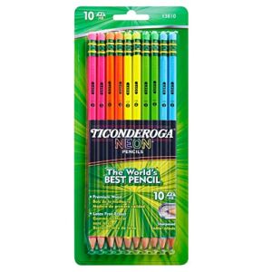 Ticonderoga Wood-Cased Pencils, #2 HB Soft, Pre-Sharpened, Neon, 10 Count (X13810)