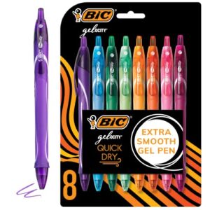 BIC Gel-ocity Quick Dry Fashion Retractable Gel Pens, Medium Point (0.7mm), 8-Count Gel Pen Set, Colored Gel Pens With Full-Length Grip