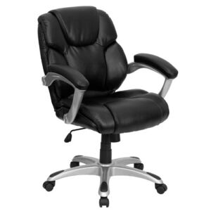 Offex Executive Office Mid Back Swivel Computer Task Chair, Ergonomic Leather-Padded Desk Seats with Nylon Loop Arms – Black