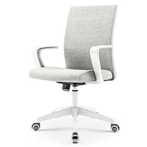 NOVELLAND Office Desk Chair with Adjustable Height – White Mordern Arms Chair – Swivel Computer Home Task Chairs Grey