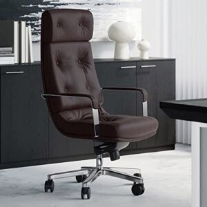 Perot Genuine Leather Aluminum Base High Back Executive Chair – Dark Brown