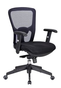 OFFICE FACTOR Black Executive Computer Task Mesh Back Office Chair, Fully Adjustable Ventilated Mesh Chair, Ergonomic Breathable Office Chair with Knee Tilt Mechanism – 250 LBS Rated
