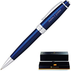 Personalized Cross Pen | Engraved Cross Bailey Blue Lacquer Ballpoint Gift Pen – Chrome Trim AT0452-12. Custom Engraving by Dayspring Pens Included.