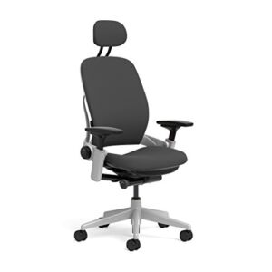Steelcase Leap Task Chair: Platinum Base – 4D Adjustable Arms – Headrest – Standard Carpet Casters