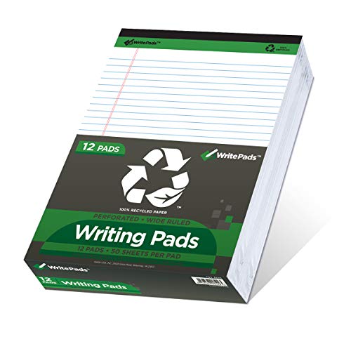 KAISA Legal Pads Writing Pads Recycled Paper, 8.5″x11.75″ Wide Ruled, 50 sheets 8-1/2″x 11-3/4″ Perforated Writed Pad, White Pack of 12pads, KSU-5293 | The Storepaperoomates Retail Market - Fast Affordable Shopping