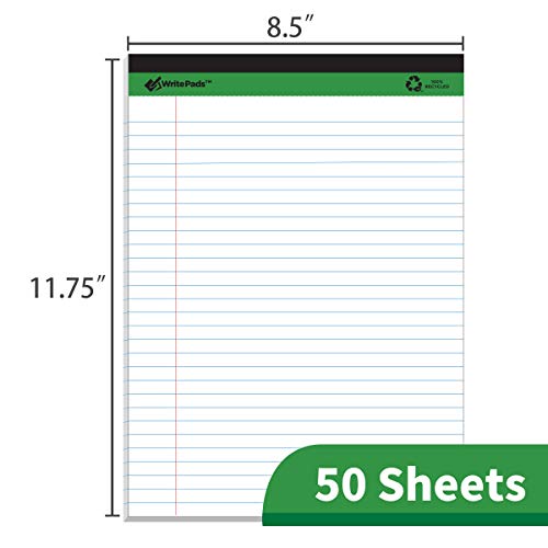 KAISA Legal Pads Writing Pads Recycled Paper, 8.5″x11.75″ Wide Ruled, 50 sheets 8-1/2″x 11-3/4″ Perforated Writed Pad, White Pack of 12pads, KSU-5293 | The Storepaperoomates Retail Market - Fast Affordable Shopping