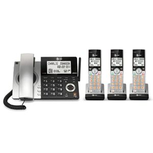 AT&T CL84307 Dect 6.0 Expandable Corded/Cordless Phone with Smart Call Blocker, Silver/Black with 3 Handsets