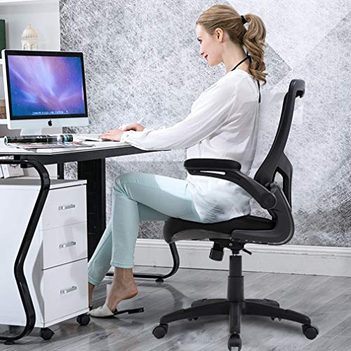 Home Office Chair Desk Chair Mesh Computer Chair with Lumbar Support Flip Up Arms Modern Task Chair Adjustable Swivel Rolling Executive Mid Back Ergonomic Chair for Adults, Black | The Storepaperoomates Retail Market - Fast Affordable Shopping