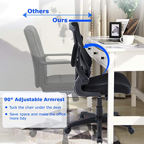 Home Office Chair Desk Chair Mesh Computer Chair with Lumbar Support Flip Up Arms Modern Task Chair Adjustable Swivel Rolling Executive Mid Back Ergonomic Chair for Adults, Black | The Storepaperoomates Retail Market - Fast Affordable Shopping