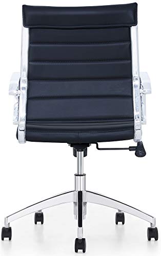 GM Seating Ribbed Mid Back Desk Chair – Lumbar Support, Modern Style Executive Chair for Home and Office – 360 Swivel Rolling Wheels – Aluminum Chrome Frame & Base – Black | The Storepaperoomates Retail Market - Fast Affordable Shopping