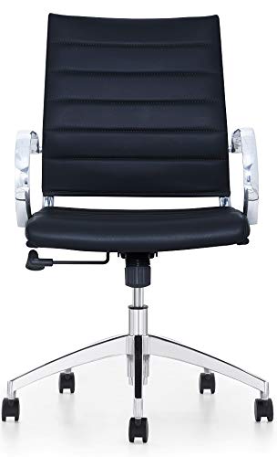 GM Seating Ribbed Mid Back Desk Chair – Lumbar Support, Modern Style Executive Chair for Home and Office – 360 Swivel Rolling Wheels – Aluminum Chrome Frame & Base – Black | The Storepaperoomates Retail Market - Fast Affordable Shopping
