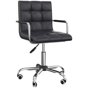 HOMCOM Modern Computer Desk Office Chair with Upholstered PU Leather, Adjustable Heights, Swivel 360 Wheels, Black