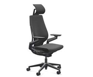 Steelcase Gesture Office Desk Chair with Headrest Plus Lumbar Support Cogent Connect Licorice 5S26 Fabric High Black Frame