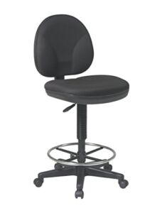 Office Star Sculptured Fabric Seat and Back Pneumatic Drafting Chair with Lumbar Support and Adjustable Chromed Footring, Black