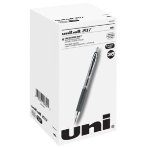 Black Retractable Gel Pens 36 Pack with Medium Points, Uni-Ball 207 Signo Click Pens are Fraud Proof and the Best Office Pens, Nursing Pens, Business Pens, School Pens, and Bible Pens